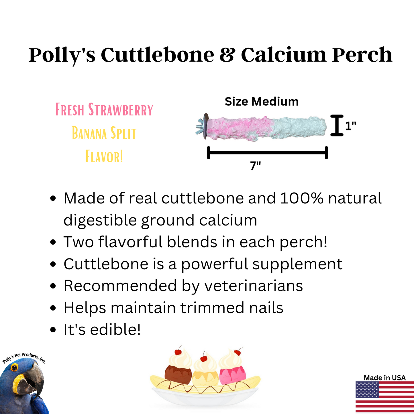 Banana Split Cuttlebone & Calcium Perch ~Medium