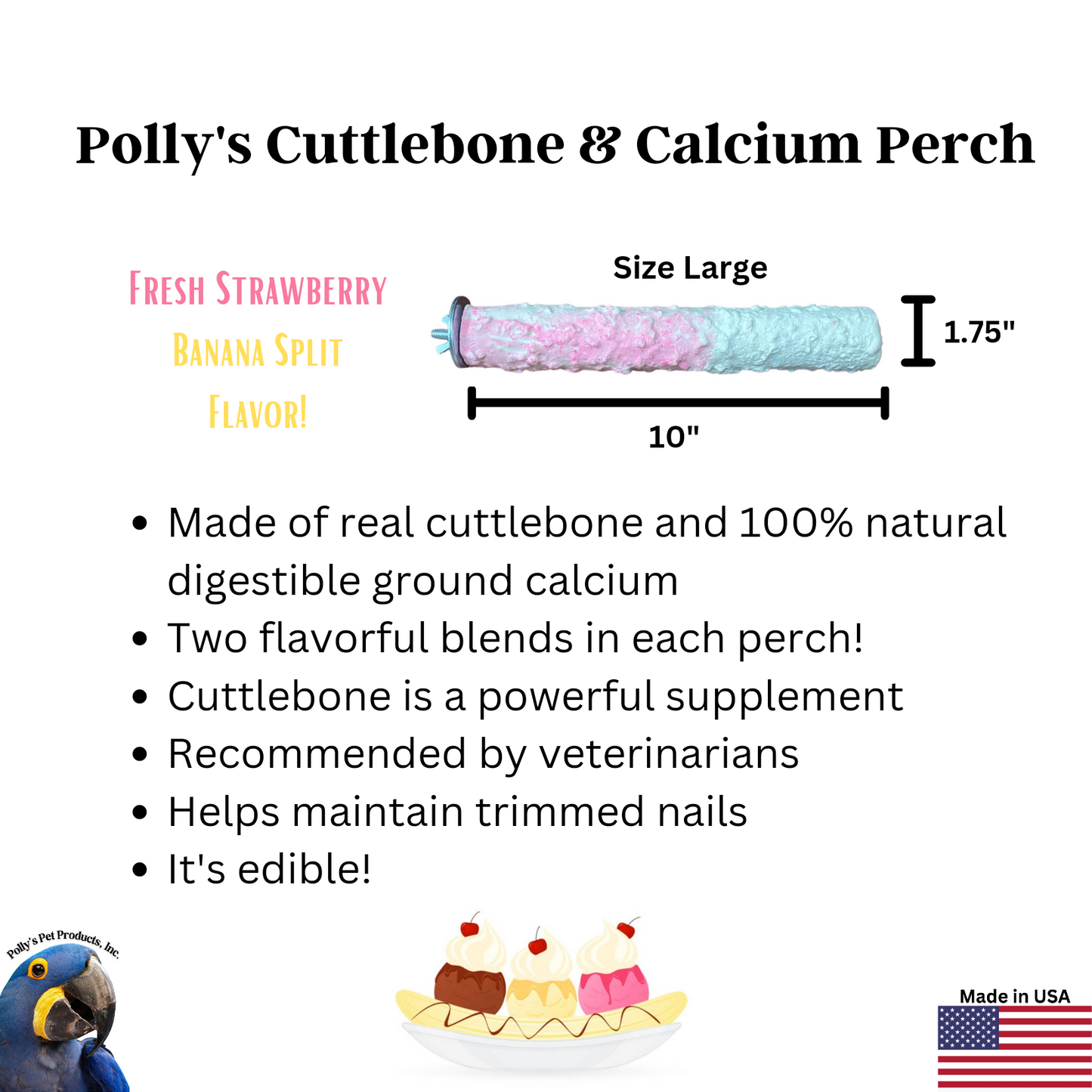 Banana Split Cuttlebone & Calcium Perch ~Large