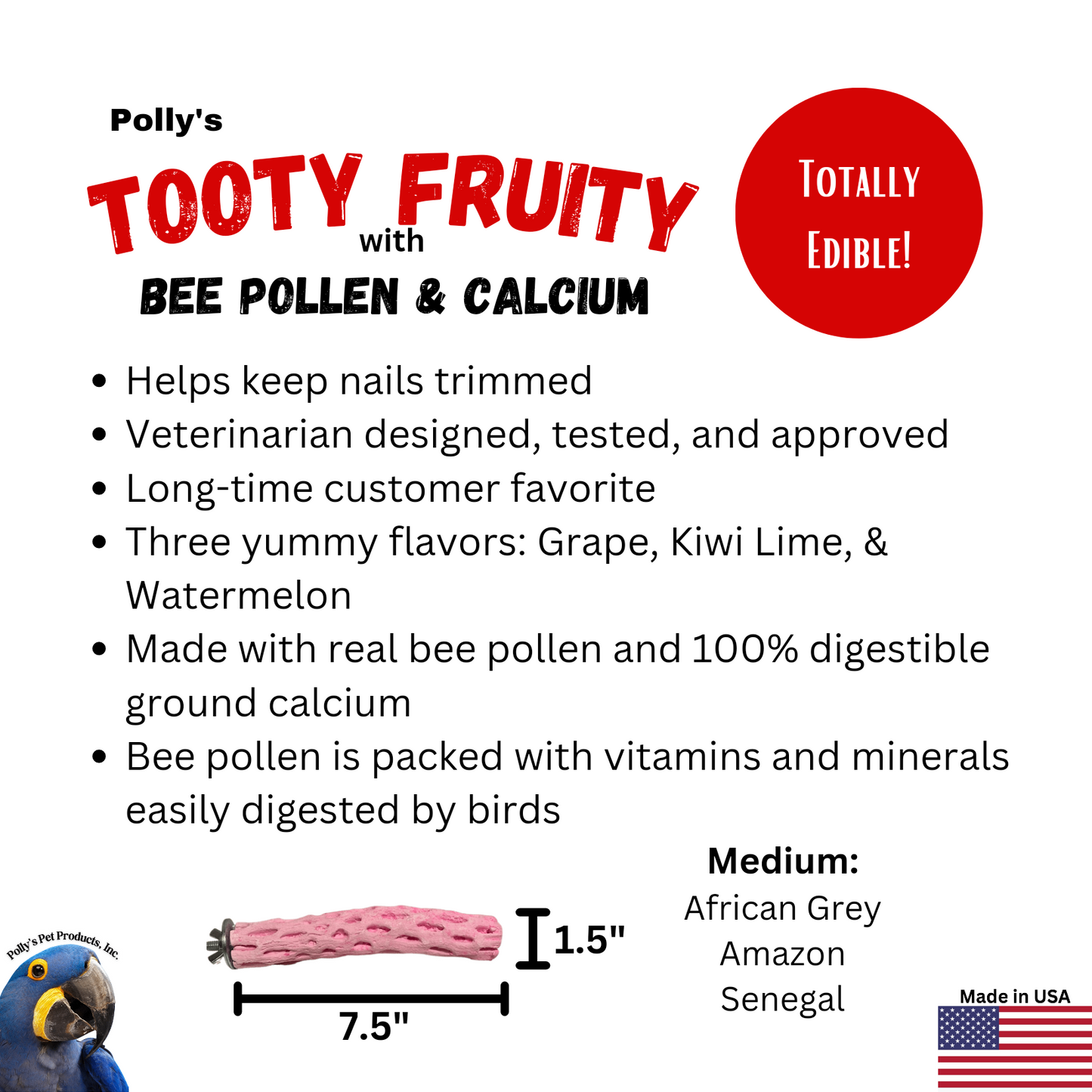 Polly's Tooty Fruity Bee Pollen Perch ~Medium