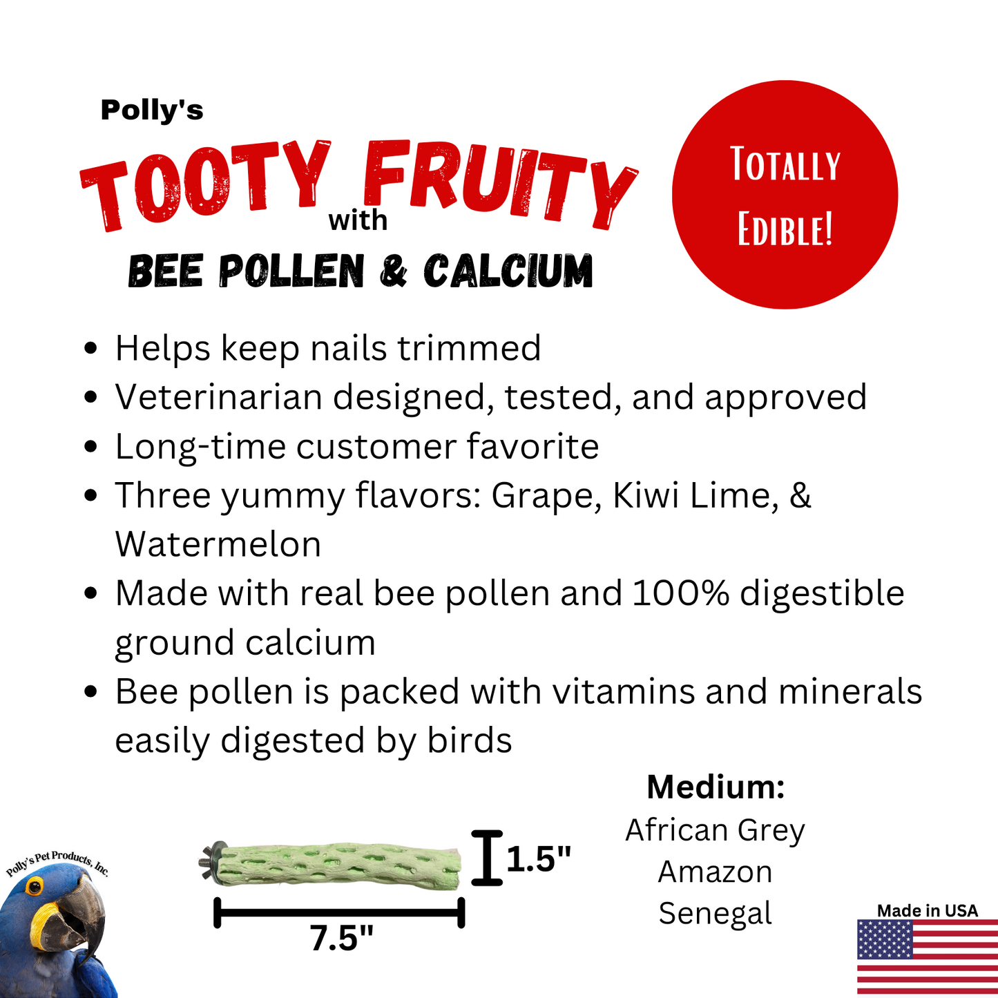 Polly's Tooty Fruity Bee Pollen Perch ~Medium